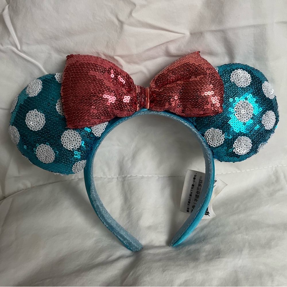 Blue and Pink Sequined Minnie Mouse Ears